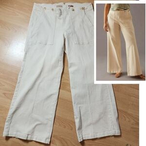 Pilcro Anthropologie High Rise Wide Leg Utility Stretch Denim Trousers Cream 16W